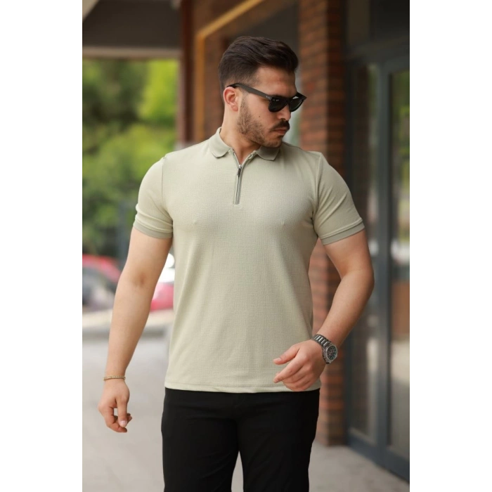 MDB Erkek Fermuarlı Yaka Kısa Kollu Tişört