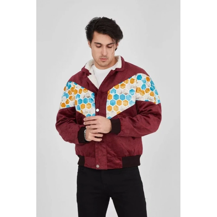 MDB Erkek İçi Astarlı İçten Yaka Kısmı Peluşlu Beyaz Şeritli Vintage Ceket  ürdüm