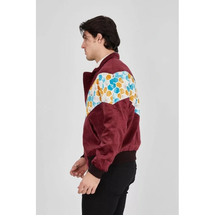 MDB Erkek İçi Astarlı İçten Yaka Kısmı Peluşlu Beyaz Şeritli Vintage Ceket  ürdüm