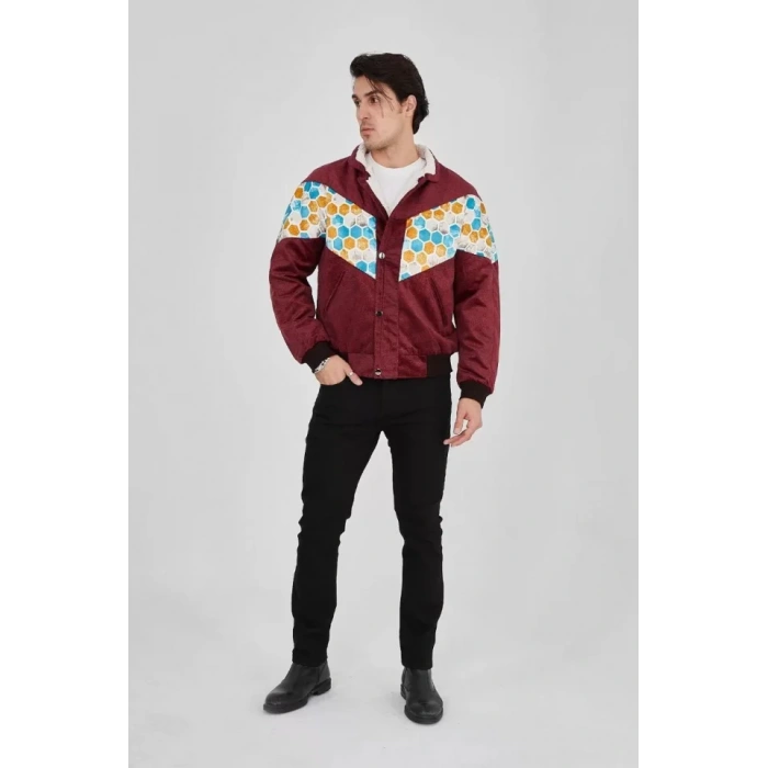 MDB Erkek İçi Astarlı İçten Yaka Kısmı Peluşlu Beyaz Şeritli Vintage Ceket  ürdüm