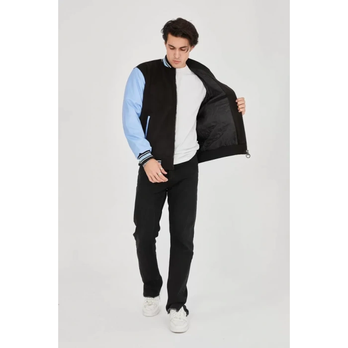 MDB Erkek İçten Elyaf Ve Astarlı Kolları uni Deri Ceket  avi