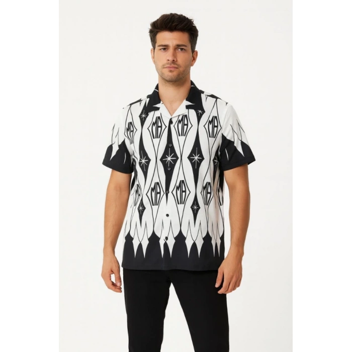 MDB Erkek İki İplik Kumaş Dijital Baskılı Gömlek  iyah