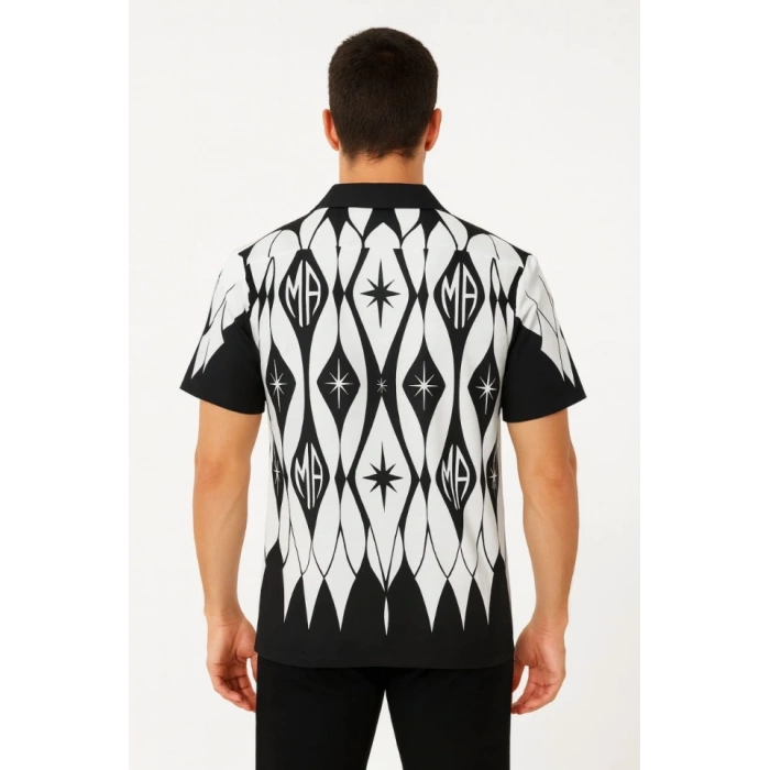 MDB Erkek İki İplik Kumaş Dijital Baskılı Gömlek  iyah