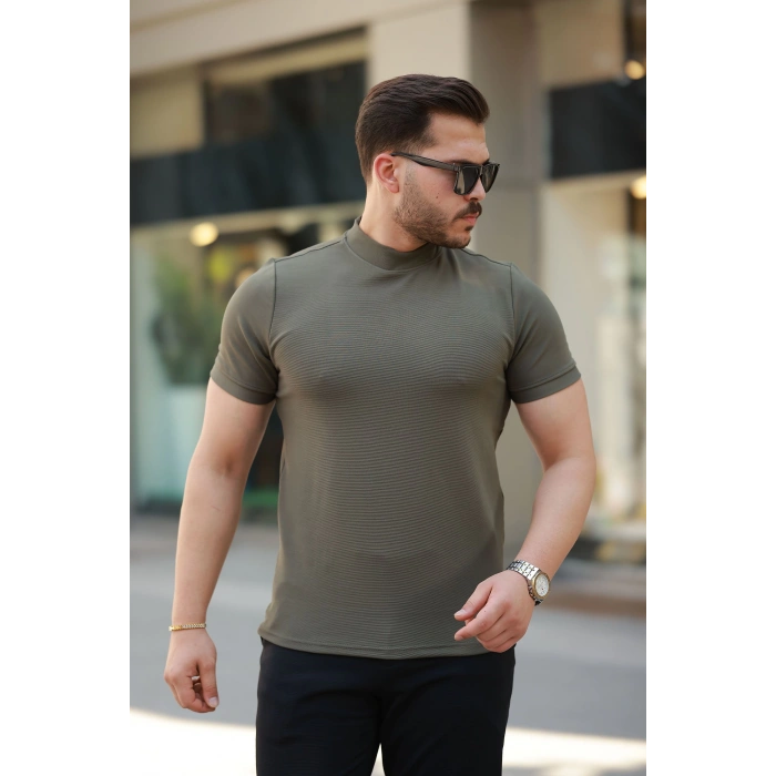MDB Erkek Ince çizgi Dokulu Kısa Kollu Tişört