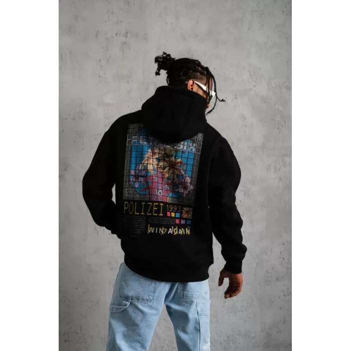 MDB Erkek Patel ix Baskılı Kapüşonlu weat  iyah