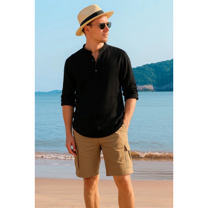 MDB Erkek Uzun Kollu Hakim Yaka Düğmeli Erkek Müslim Gömlek