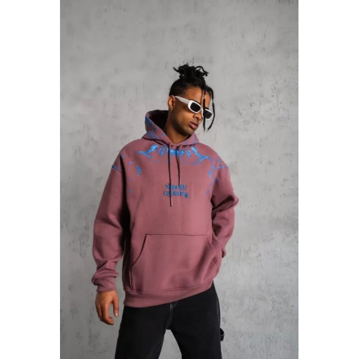 MDB Erkek Yıldırım Baskılı Kapşonlu weat  Gül Kurusu