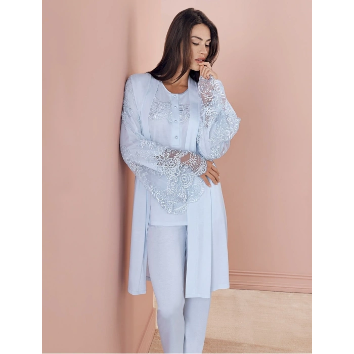 MDB Espuar 757 Penye 3lü Sabahlık Pijama Takımı