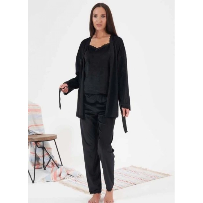 MDB Estiva 24397 Bayan Kadife 3lü Pijama Takım