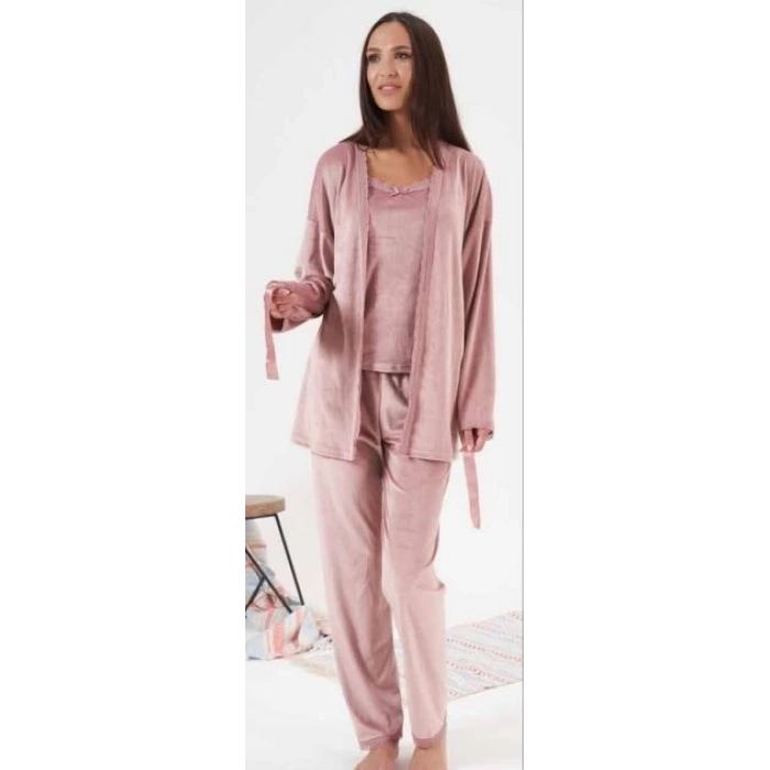 MDB Estiva 24397 Bayan Kadife 3lü Pijama Takım