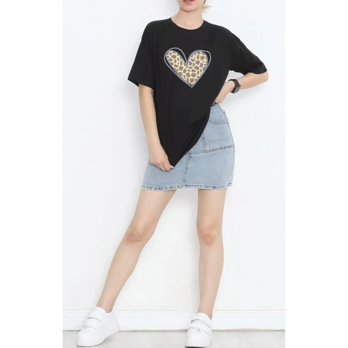 MDB evgililer Günü İçin Özel Tasarım eopar Kalp Baskılı Tshirt  iyah
