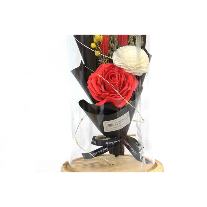 Fanus Gül 28/14cm Cam Fanus Led Işıklı Hediyelik