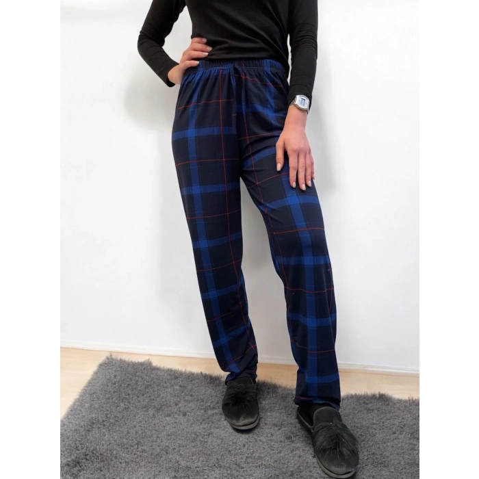 MDB Freshness 801 Bayan Beli Lastikli Ekose Süet Tek Pijama Altı