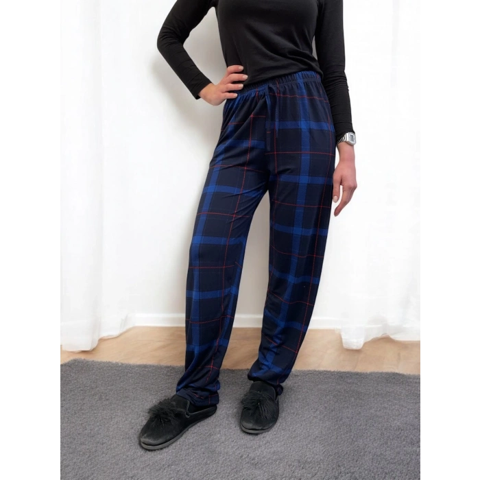 MDB Freshness 801 Bayan Beli Lastikli Ekose Süet Tek Pijama Altı