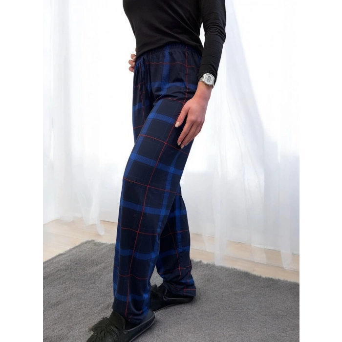 MDB Freshness 801 Bayan Beli Lastikli Ekose Süet Tek Pijama Altı