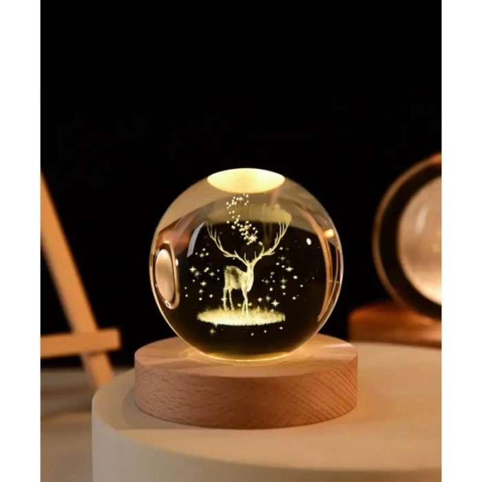 Geyik Renk Değiştiren Işıklı Cam Küre 8cm