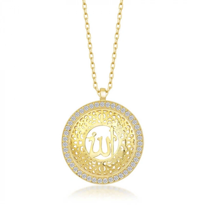 Gümüş Gold Allah Yazılı Kadın Kolye