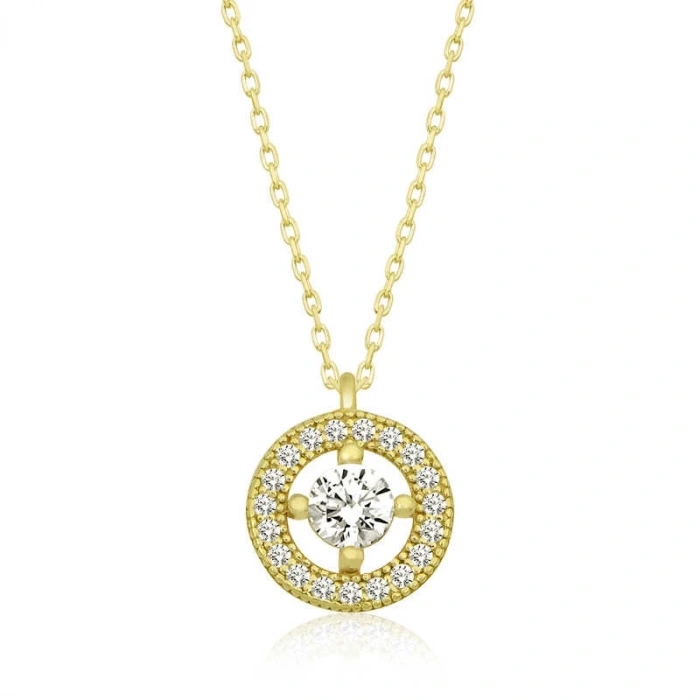 Gümüş Gold Minimal Yuvarlak Tektaş Kadın Kolye