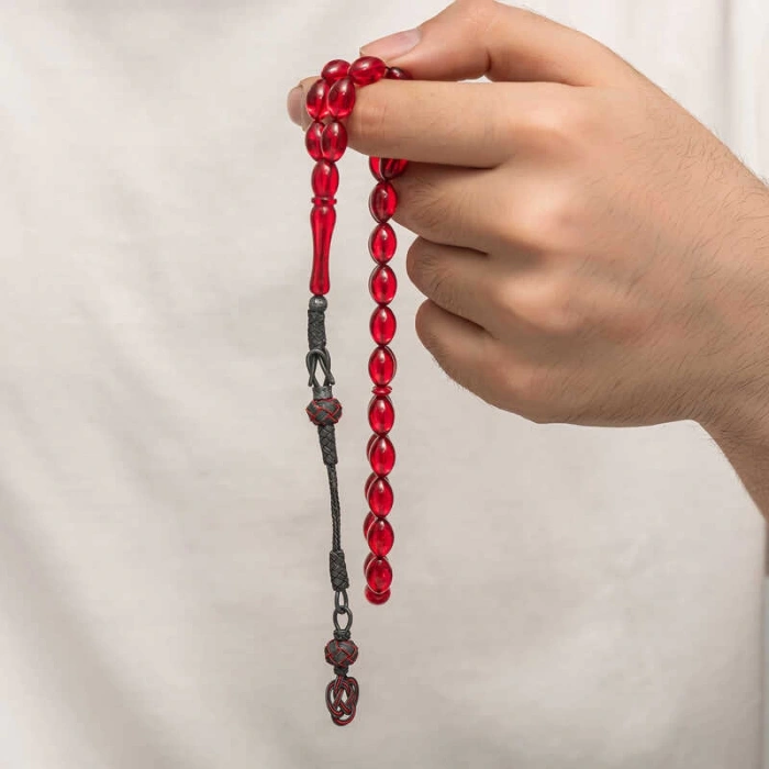 Gümüş Kazaz Püsküllü Sıkma Kehribar Tesbih