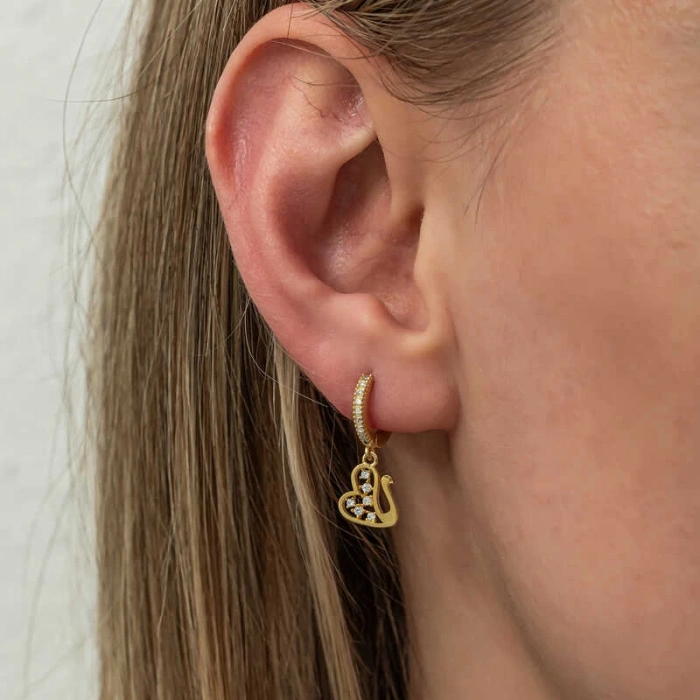 Gümüş Sallantılı Gold Kuğu Kadın Küpe