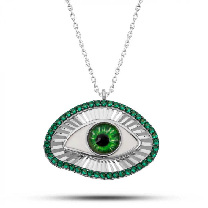 Gümüş Zümrüt Göz Koruyucu Kadın Kolye