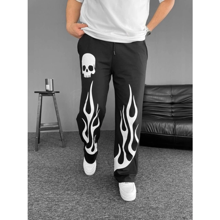 MDB İki İplik Baskılı Kumaş Baggy Alt Esofman  iyah