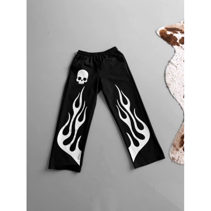 MDB İki İplik Baskılı Kumaş Baggy Alt Esofman  iyah