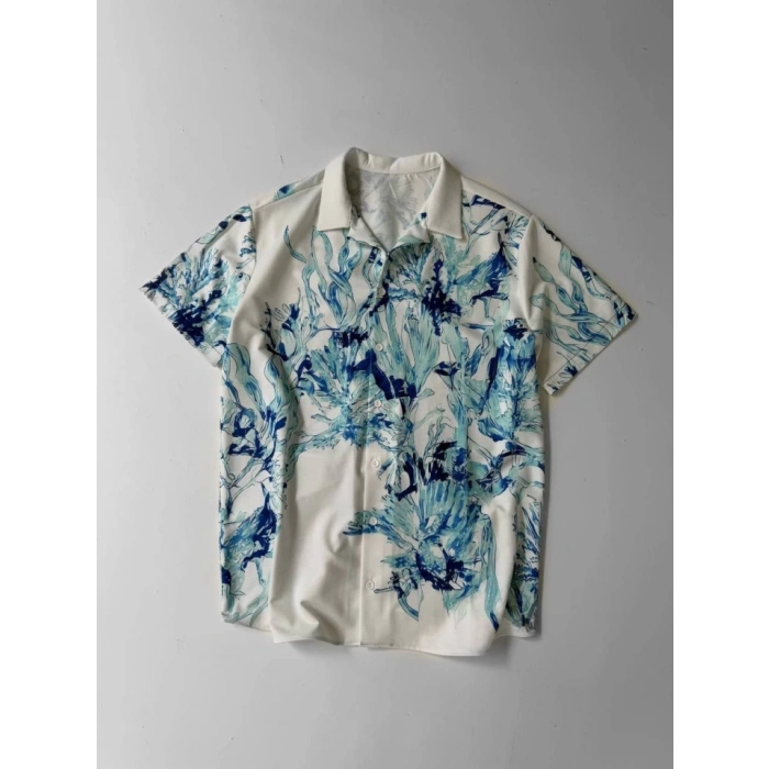 MDB İki İplik Kumaş Baskılı Gömlek  Beyaz