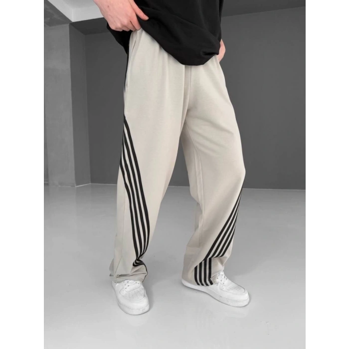 MDB İki İplik Kumaş Şeritli Alt Esofman  Bej