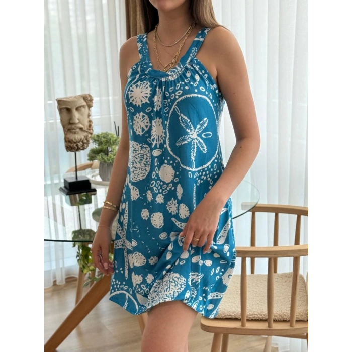 MDB Kadın Askılı Deniz Yıldızı Desenli Süprem Elbise