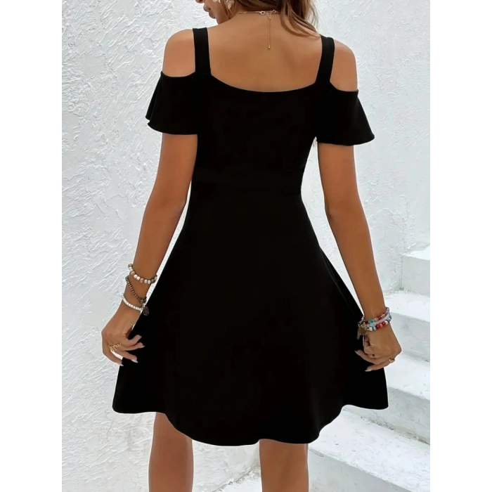 MDB Kadın Askılı Derin V Yakalı Viskon Elbise