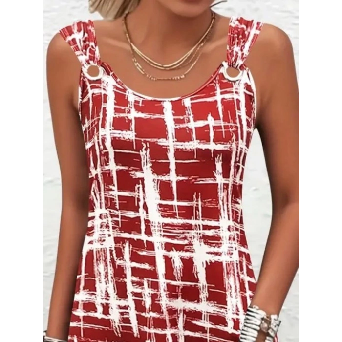 MDB Kadın Askılı Kuş Gözü Detaylı Desenli Süprem Elbise