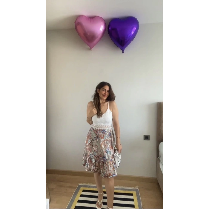 MDB Kadın Askılı V Yakalı üst Dantel Alt Süprem Mini Elbise