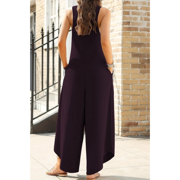 MDB Kadın Askılı Yuvarlak Yaka Cepli Salaş Uzun Viskon Tulum