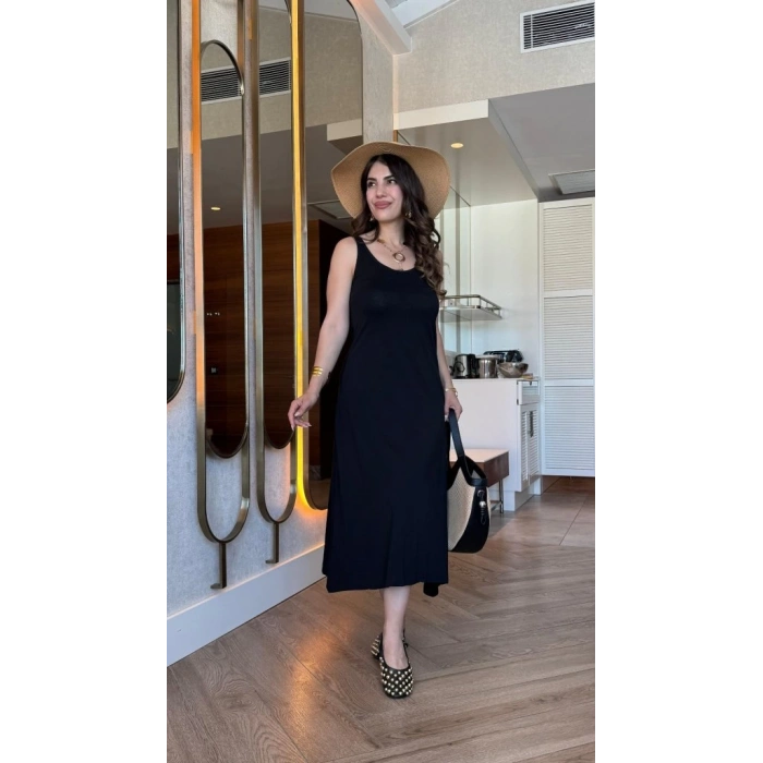 MDB Kadın Askılı Yuvarlak Yakalı Viskon Elbise