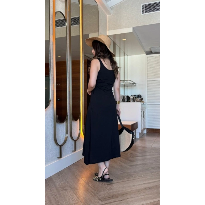 MDB Kadın Askılı Yuvarlak Yakalı Viskon Elbise