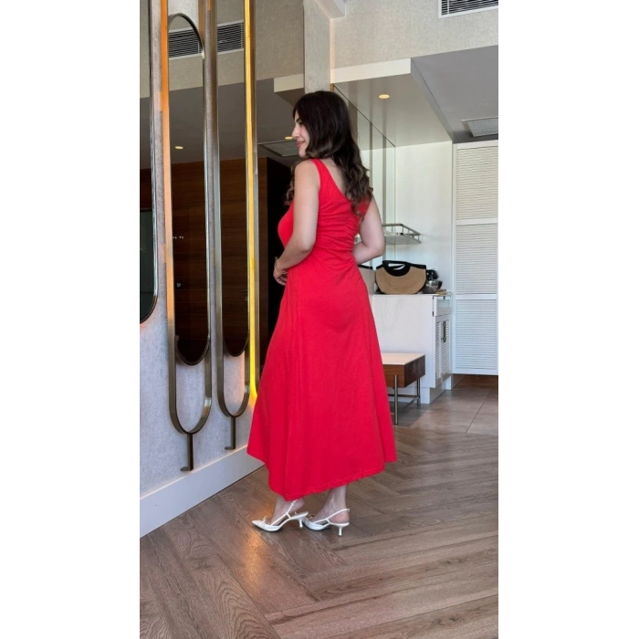 MDB Kadın Askılı Yuvarlak Yakalı Viskon Elbise