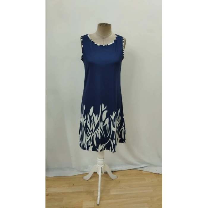 MDB Kadın Askılı Yuvarlak Yakalı Yaprak Desenli Dalgıç Elbise