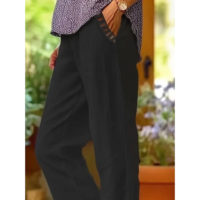 MDB Kadın Beli Lastikli Bağcıklı Cep Ve Pantolon Ucu Güpür Detaylı Pantolon