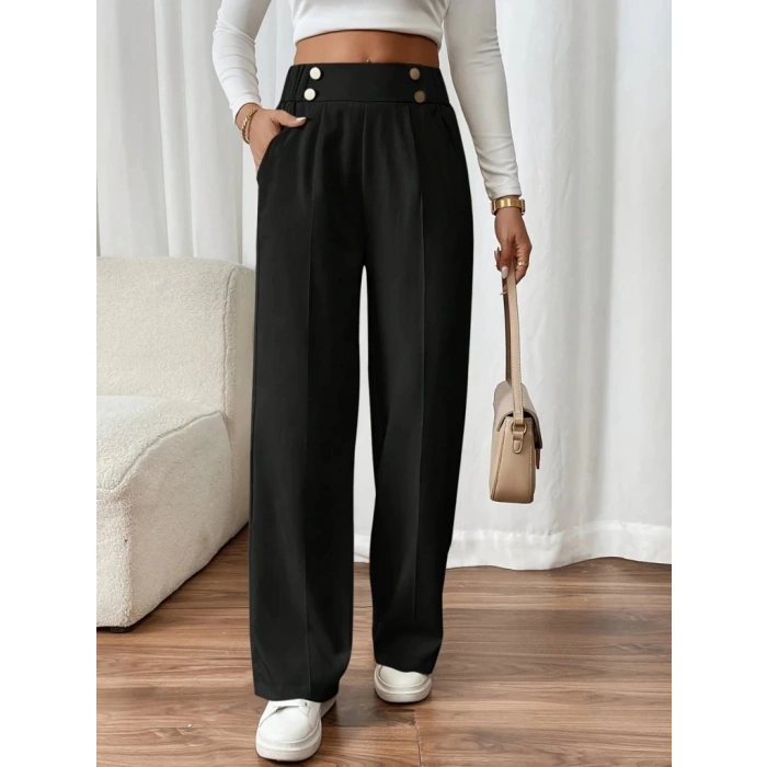 MDB Kadın Beli Lastikli Düğmeli Ithal Krep Pantolon