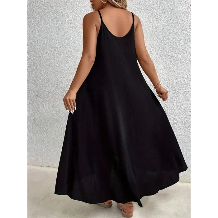 MDB Kadın Boyundan Askılı Damla Detaylı Halkalı Asimetrik Kesim Viskon Elbise