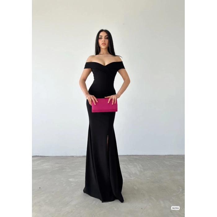 MDB Kadın Dalgıç Kumaş Kayık Yaka Ve Dekolte Detaylı Elbise