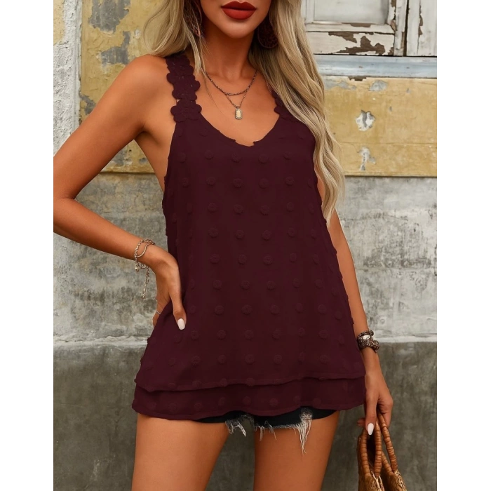 MDB Kadın Dantel Askılı V Yakalı Sırtı çapraz Detaylı Ponpon Bluz