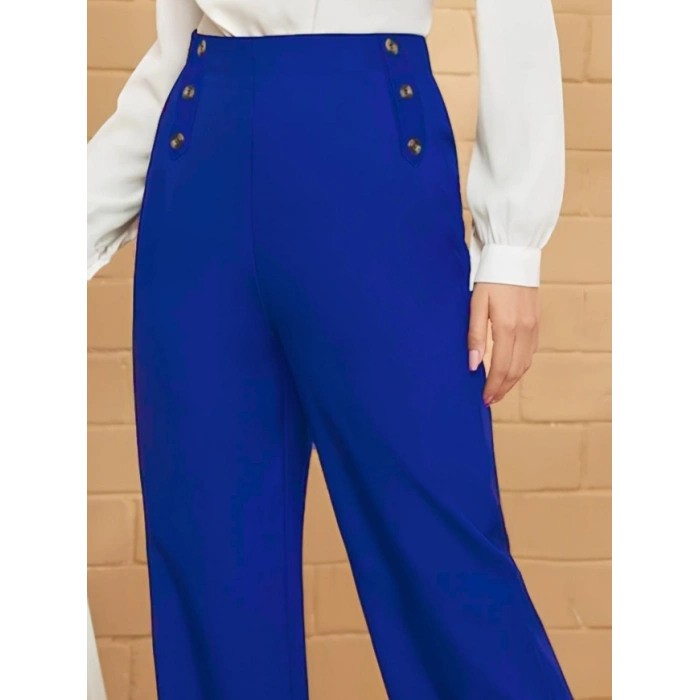 MDB Kadın Düğme Detay Bol Paça Ithal Krep Pantolon