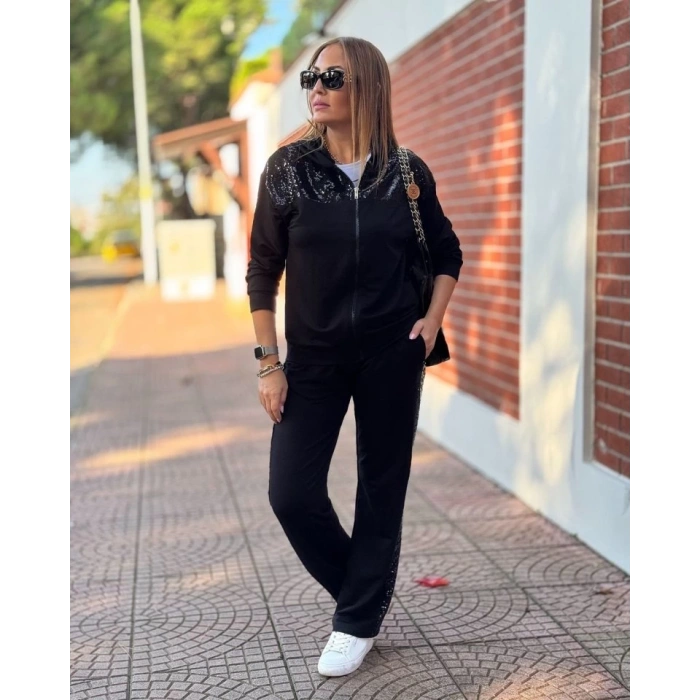 MDB Kadın Iki Iplik Kumaş Pul Ve Fermuar Detaylı Ikili Takım