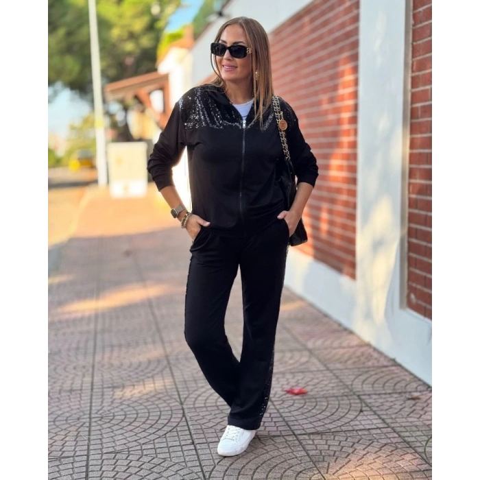 MDB Kadın Iki Iplik Kumaş Pul Ve Fermuar Detaylı Ikili Takım