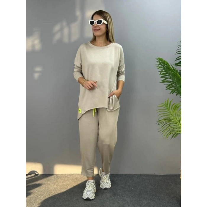 MDB Kadın Iki Iplik Viskon Pamuk Kumaş Arma Detaylı Ikili Takım