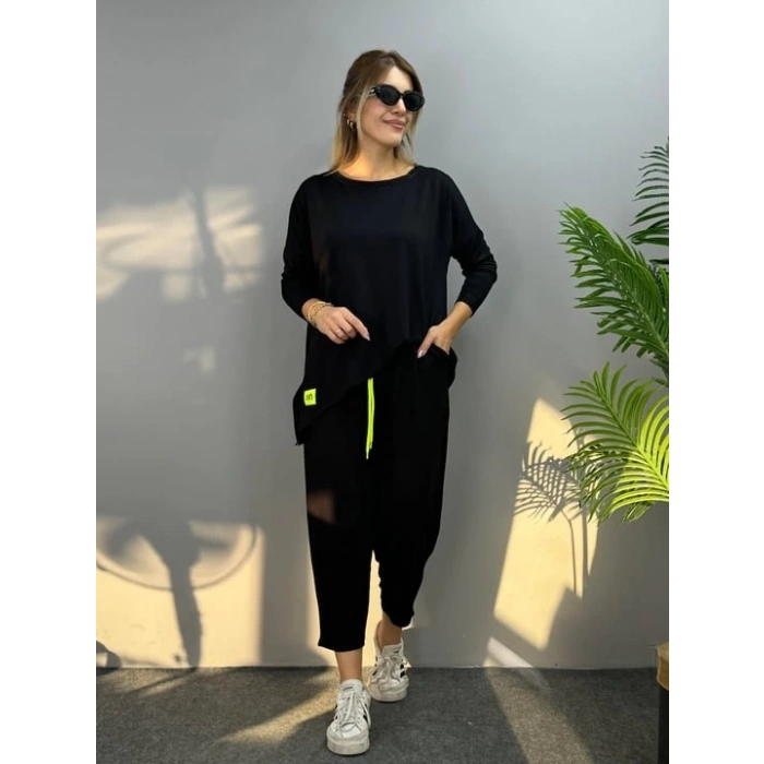 MDB Kadın Iki Iplik Viskon Pamuk Kumaş Arma Detaylı Ikili Takım