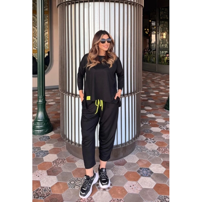 MDB Kadın Iki Iplik Viskon Pamuk Kumaş Arma Detaylı Ikili Takım