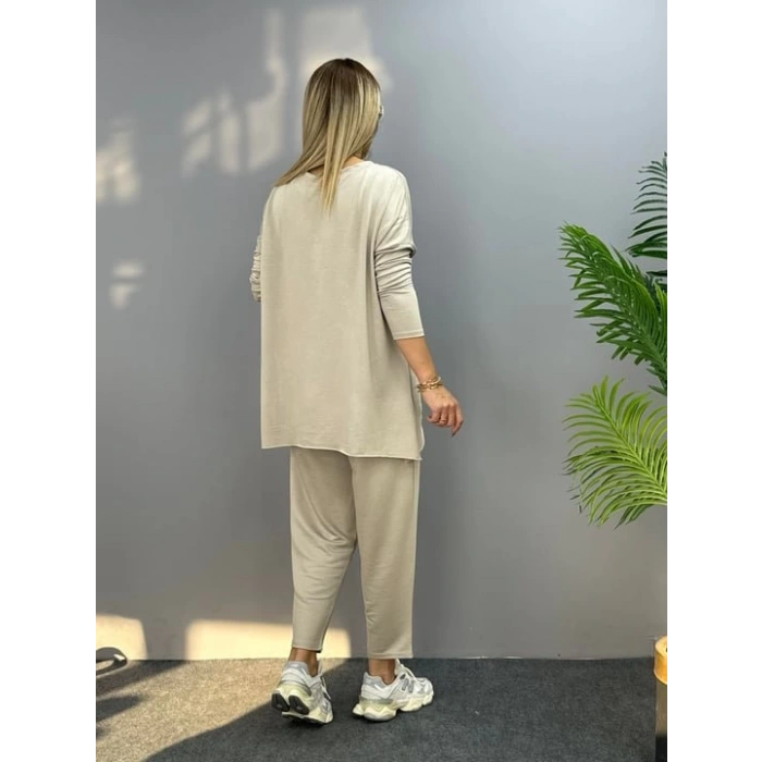 MDB Kadın Iki Iplik Viskon Pamuk Kumaş Arma Detaylı Ikili Takım